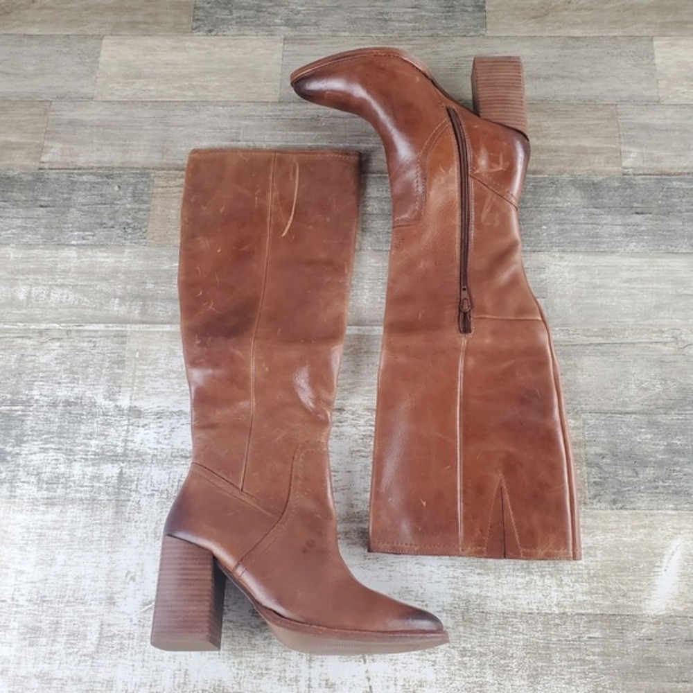 Diba True True Do‎ Cognac Brown Leather Tall Block Heel Boots Womens 6 M 39715